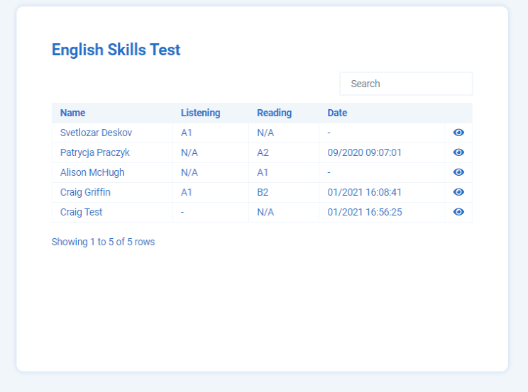 english test online results recorded