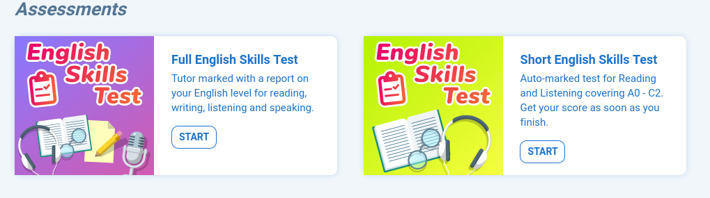 Course previews for both the Full and Short English Skills tests