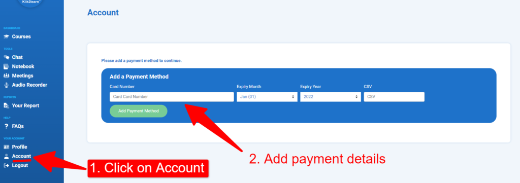 klik2leanr add payment